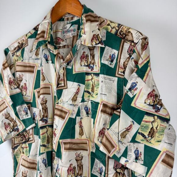 Reyn Spooner Golf Graphic Egyptian Cotton Button Down Short Sleeve Shirt ~ Small - Picture 1 of 13